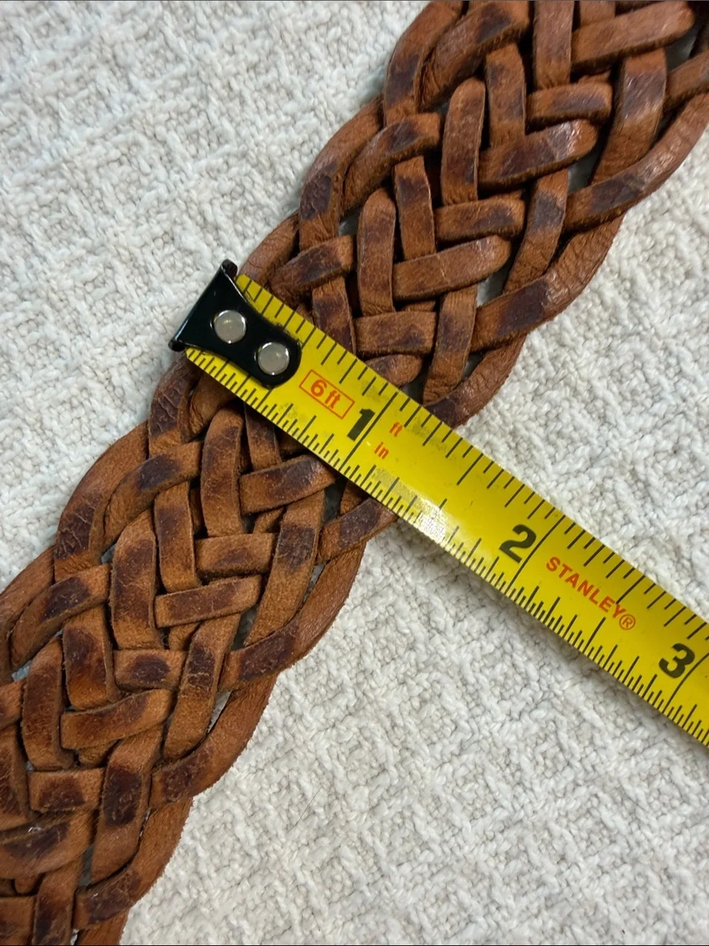 Braided leather belt with silver hammered buckle boho, western made in Morocco